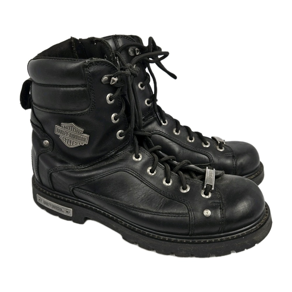 Harley-Davidson Boots Men's Size 13 Black Leather Side Zip Lace Up Biker D93340